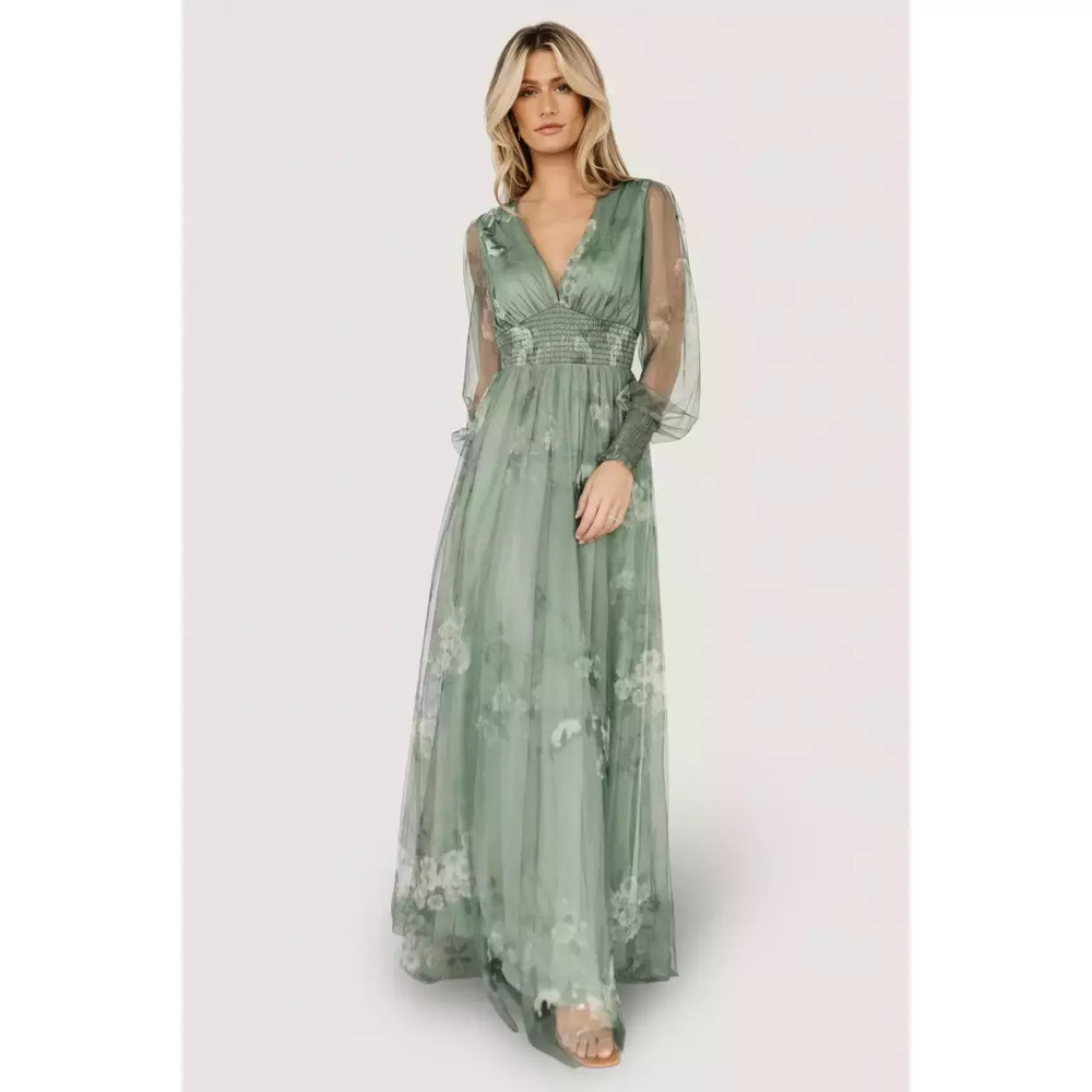 Baltic Born Layla Tulle Maxi Dress | Dusty Green Floral Size MM